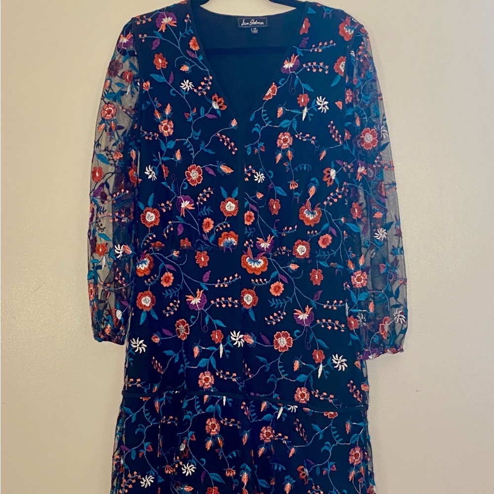 Sam Edelman Black Midi Floral Dress Size 10
